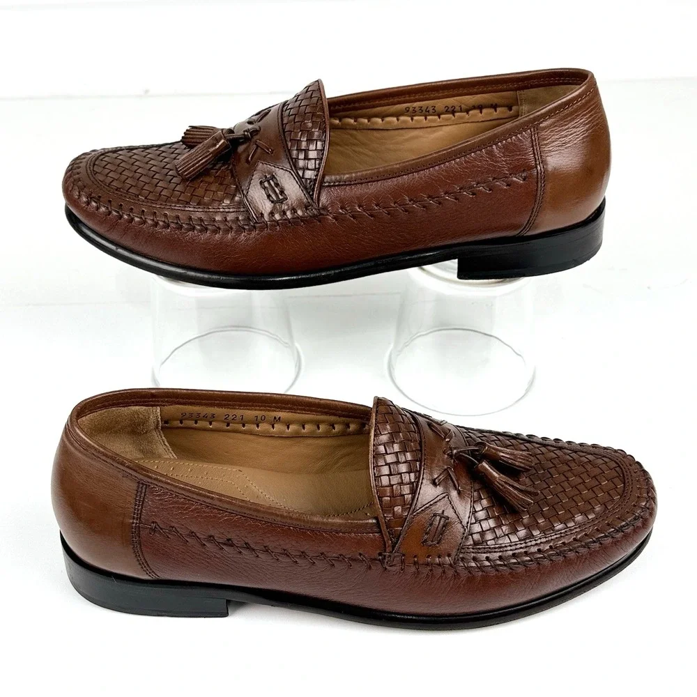 Brass Boot Woven Leather Tassel Loafer Dress Shoe Men US 10 M Sheepskin Lining